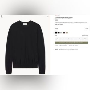 Buck Mason Men’s Large Cashmere Crew